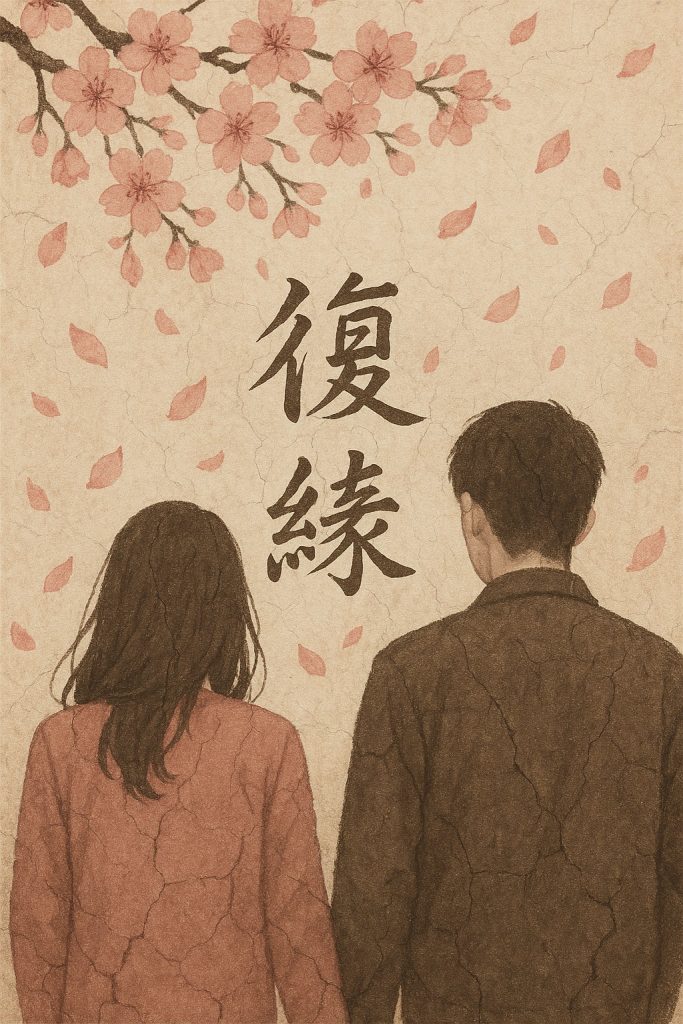 爛桃花纏身的愛情故事，情侶背影與桃花花瓣飄落，象徵感情挫折與爛桃花困擾