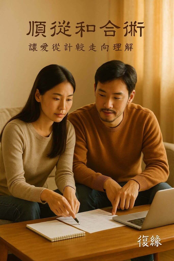 情侶討論金錢與價值觀,透過順從和合術重建感情和諧