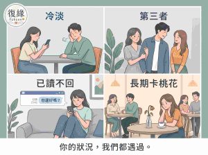 感情冷淡、第三者介入、分手已讀不回、桃花卡關四種狀況說明