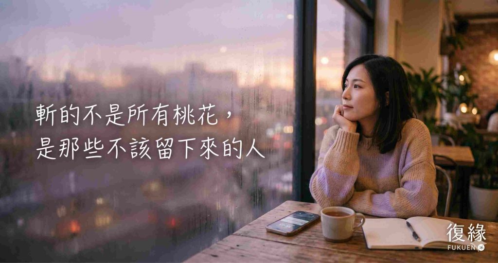 斬桃花法術清理爛桃花情感磁場示意圖，幫助感情受傷的人清除不良桃花連結迎接好緣分｜復緣感情諮詢