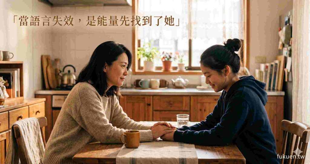 單親媽媽與女兒透過和合術修復冷漠親子關係的溫暖相遇畫面