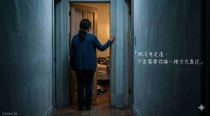 青少年把自己關在房間裡，媽媽站在門外擔憂等待的親子疏離情境