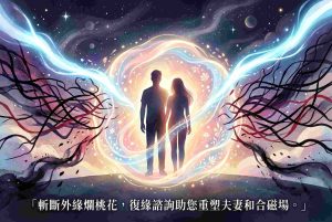 復緣諮詢施作斬爛桃花與夫妻和合術的能量磁場轉化示意圖
